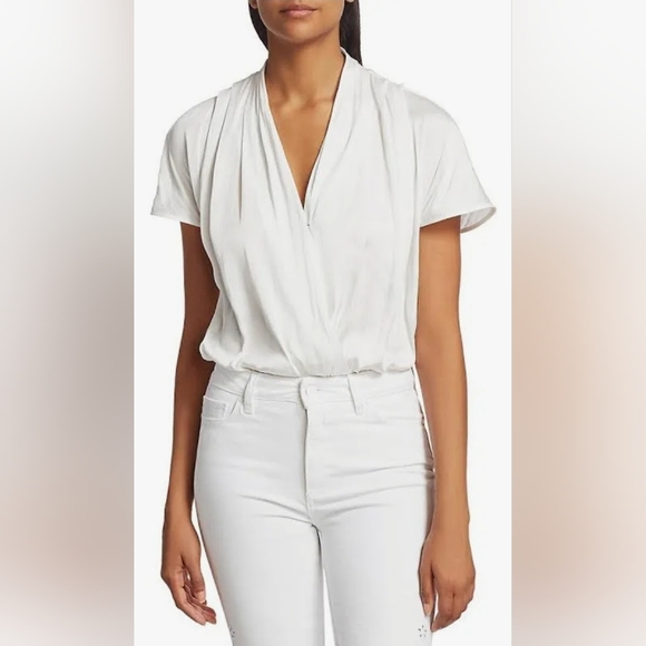 PAIGE Tops - Paige Dijon Surplice White Bodysuit Size Small